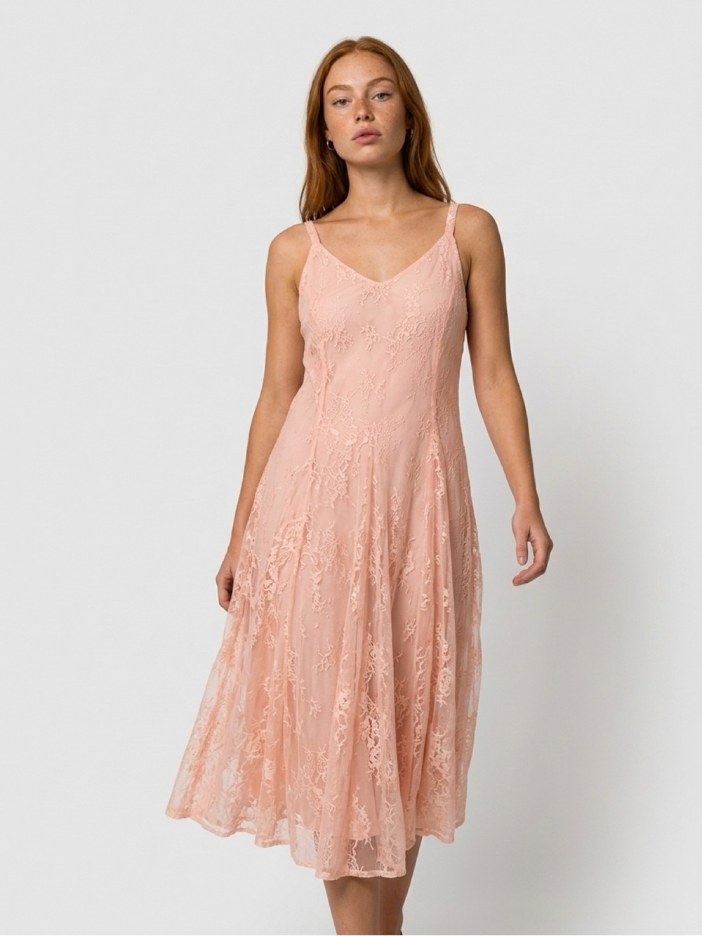 torrid Peach Lace Midi Slip Dress with Floral Overlay